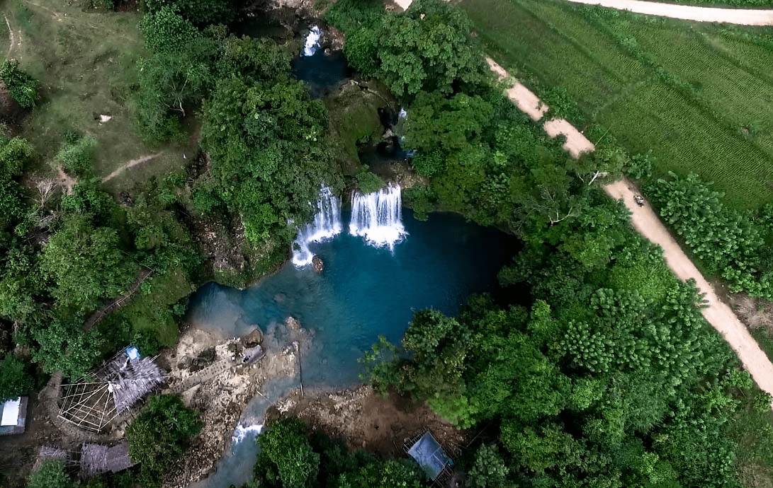 bolinao 1 falls waterfall in pangasinan province philippines shot by drone image photo